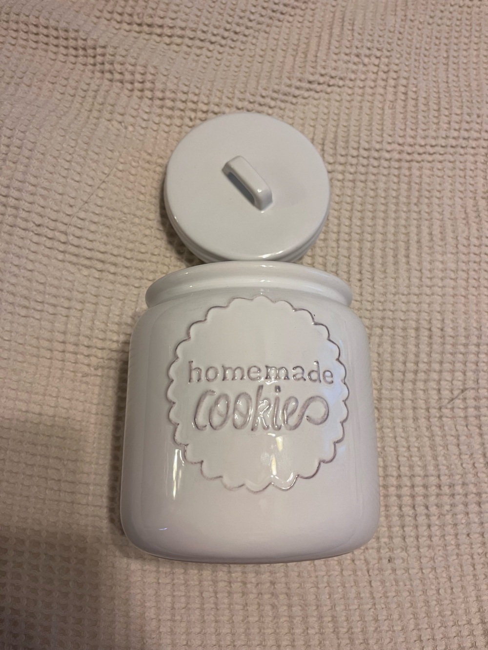 Crate&Barrel White Ceramic Cookie Canister with Lid